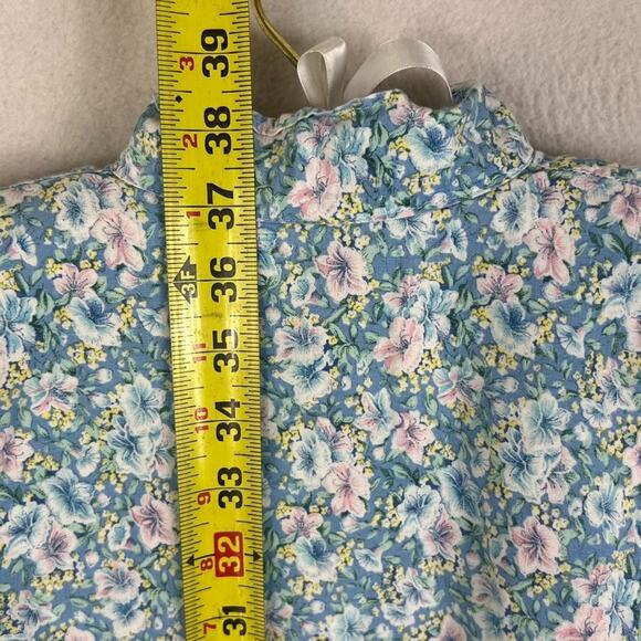 Women's House Dress Handmade Blue Floral Short Sleeve Midi Cottage Prairie - Picture 6 of 6